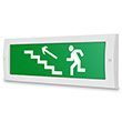 Световое табло «Направление к эвакуационному выходу по лестнице вверх (левосторонний)», Молния (12В)